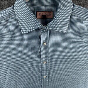 Thomas Pink 16.5 35 Classic Fit Blue Check Button Up Shirt Long Sleeve Woven